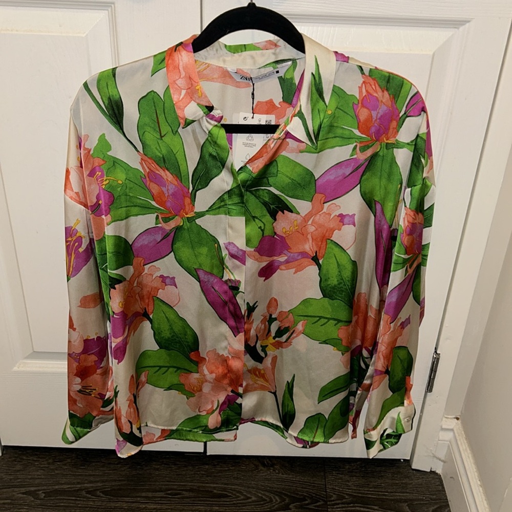 Zara Satin Button Down Shirt